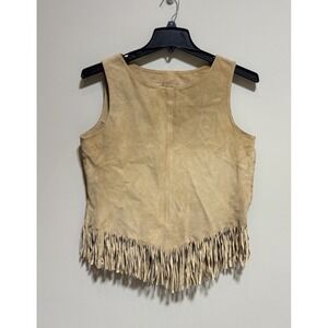 Vintage Telluride Clothing Comapany Leather Fringe Sleeveless vest top tan  10